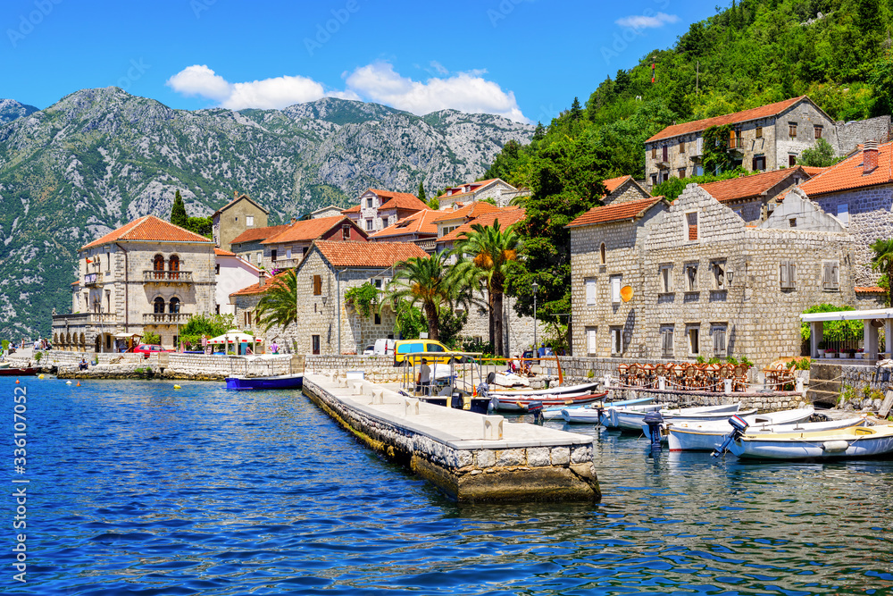 Perast, tourist resort town in the Bay of Kotor, Montenegro