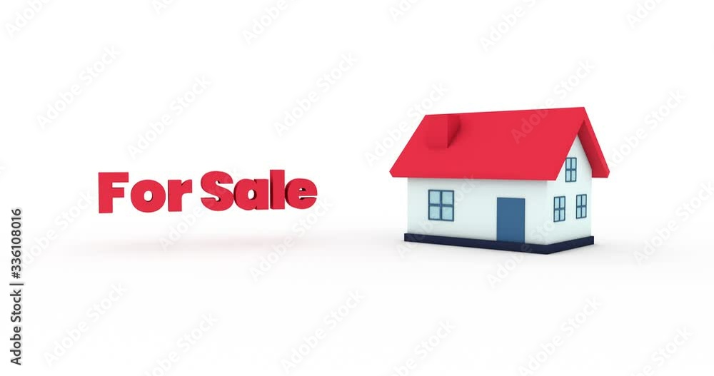 House for sale - Real estate concept 3D animation on white background. 4K resolution 3D render. House for sale - Real estate concept 3D animation on white background. 4K resolution 3D render.