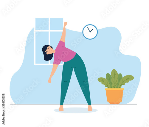 woman practicing exercise in the house vector illustration design