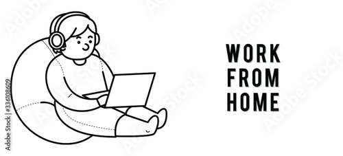 Working at home, concept illustration. Young people, mаn freelancers working on laptops at home. Vector flat style illustration.