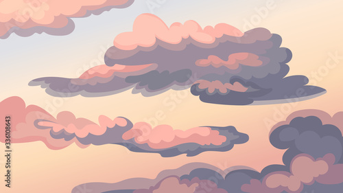 Beautiful sky landscape. Colorful clouds in cartoon style.