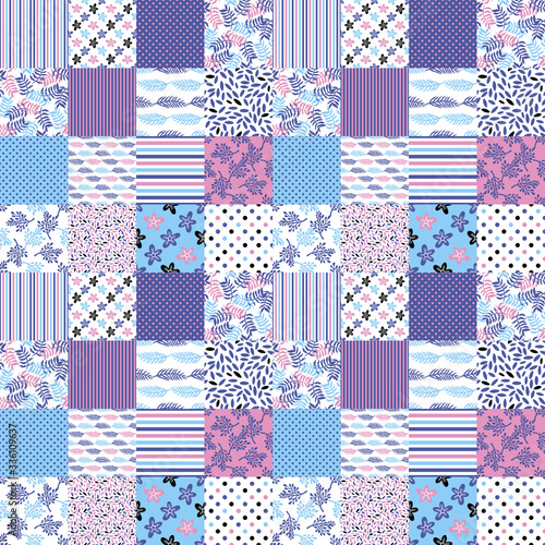 Seamless pattern patchwork nature pink color. Print fabric textile decorative.
