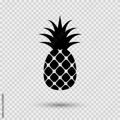 Pineapple isolated on transparent background. Black summer tropical pattern. Vector graphic exotic ananas fruit icon. 
