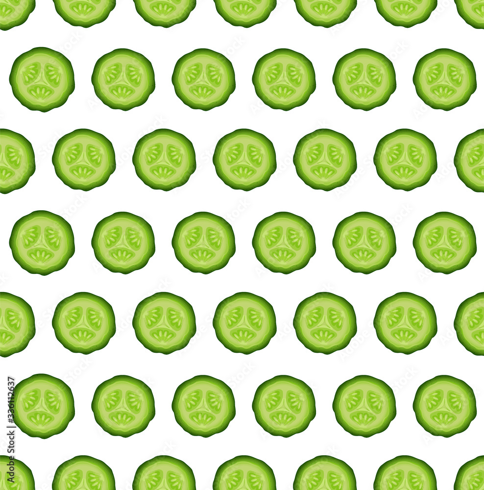 Big seamless pattern of fresh cucumber slices.Isolated on white background.Vector illustration. Big seamless pattern of fresh cucumber slices.Isolated on white background.Vector illustration.