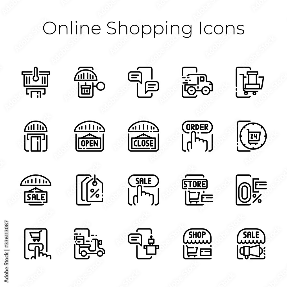 Set icons e-commerce with online shopping and delivery concept. Vector thin line illustration Set icons e-commerce with online shopping and delivery concept. Vector thin line illustration