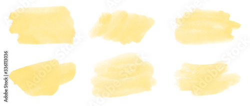 Set of yellow watercolor brushes for painting