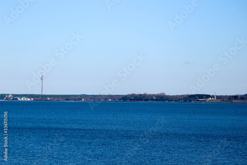 view to the tallinn bay of baltic sea with tv tower on the background