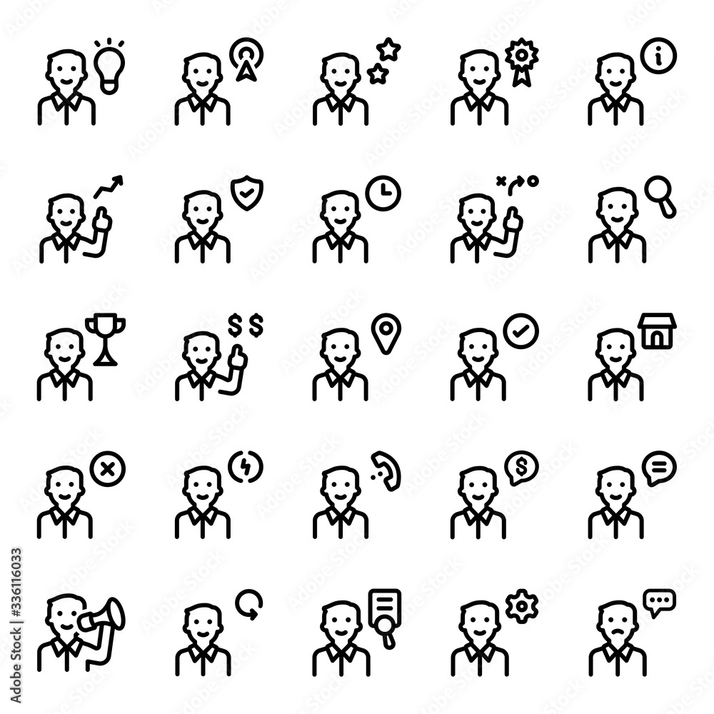 Business People Line Icon Set - 1 - Vector Illustration .