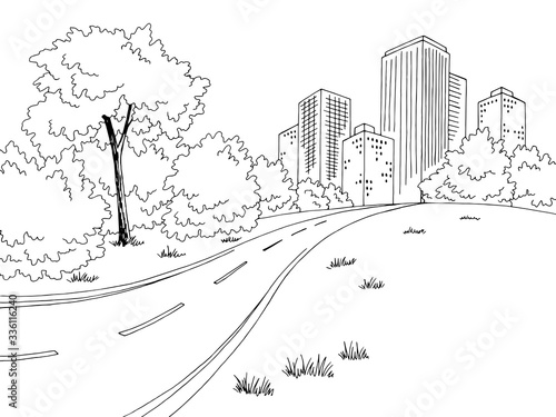 Road city graphic black white landscape sketch illustration vector