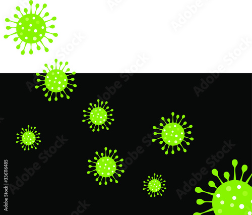 Flat background with a virus on a dark and transparent background with place for text. Vector illustration, concept of protection against the danger of disease.