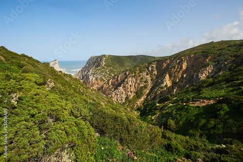 Rock shore and green cliff of Europe
