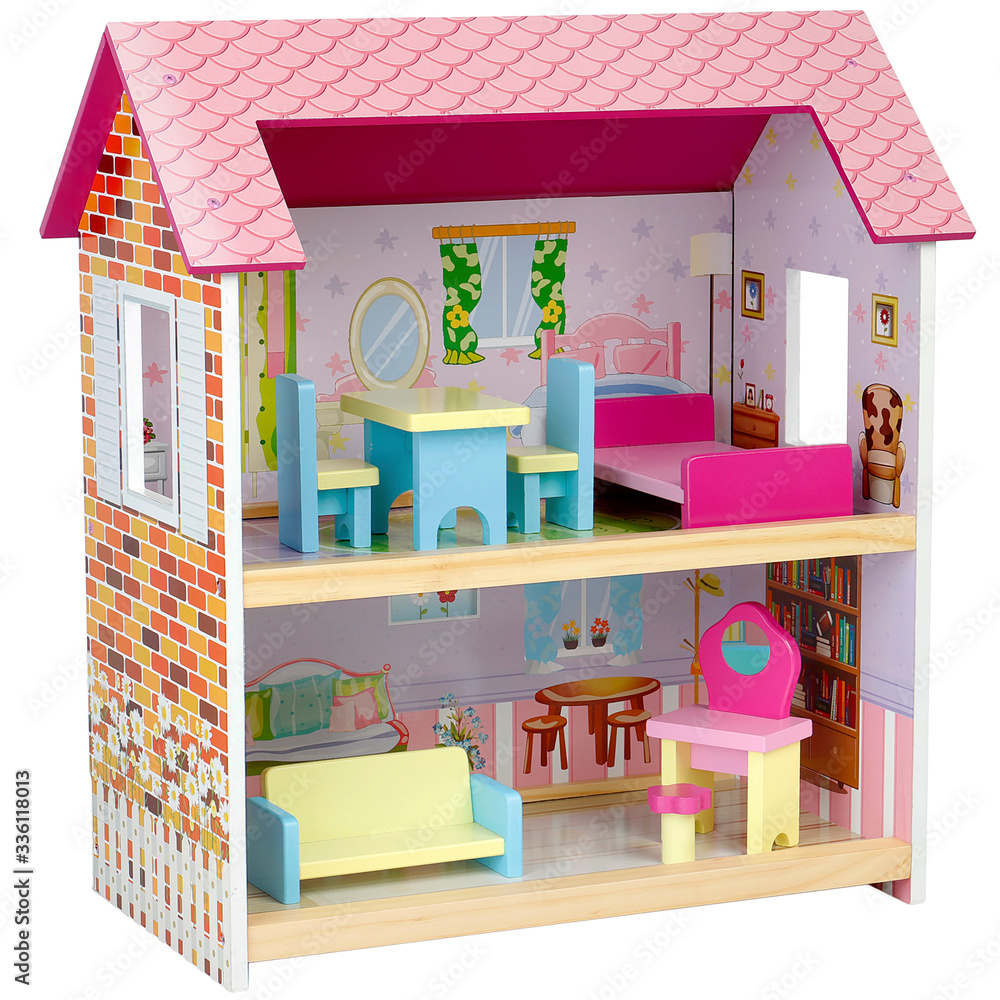 house of dolls toy with furniture isolated