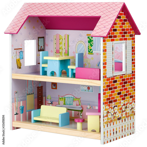 Foto house of dolls toy with furniture isolated
