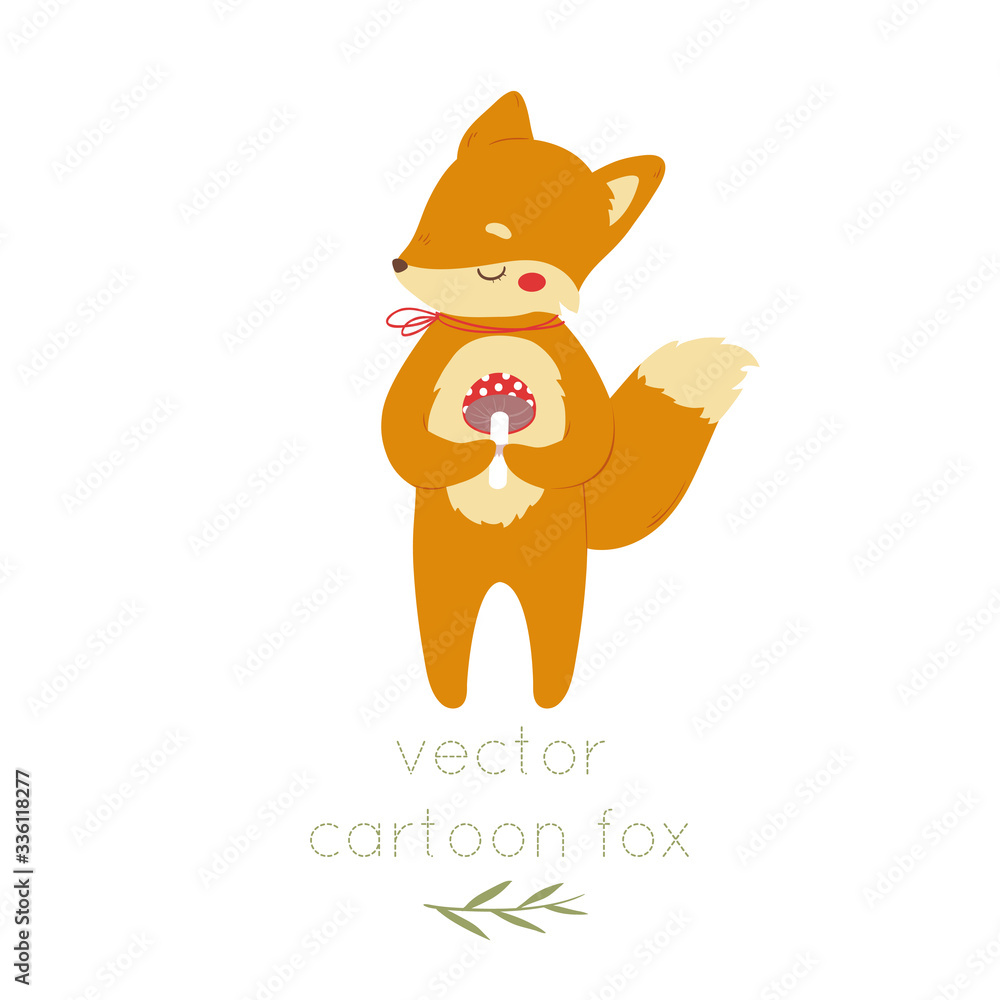 Obraz premium cute cartoon baby fox isolated on white background