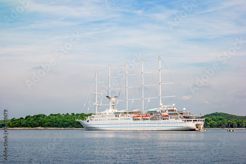 Large sailing cruise ship in Rovinj, Croatia © perekotypole
