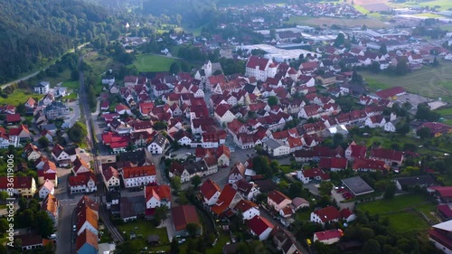 Aerial view of the City Trochtelfingen in Germany on a sunny late afternoon in summer. photo