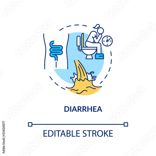 Diarrhea concept icon. Watery stool. Digestive problem. Disease and illness. Salmonella sign. Rotavirus symptom idea thin line illustration. Vector isolated outline RGB color drawing. Editable stroke
