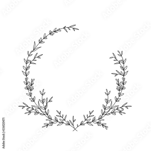 Hand drawn floral laurel wreath on white background photo