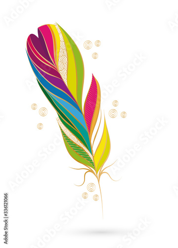 bunte Feder mit goldenen Aussenlinien und Muster