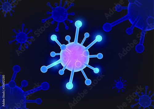 Abstract Coronavirus 2019 concept background. of virus cells close up. SARS pandemic risk and dangerous asian ncov corona virus.