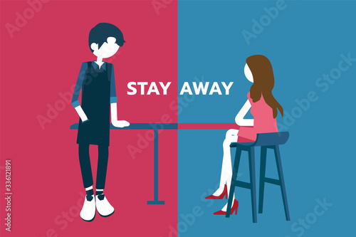 Young boy stay away to talking with girl a both and getting to know each other very well. They look interest and discover each other.
