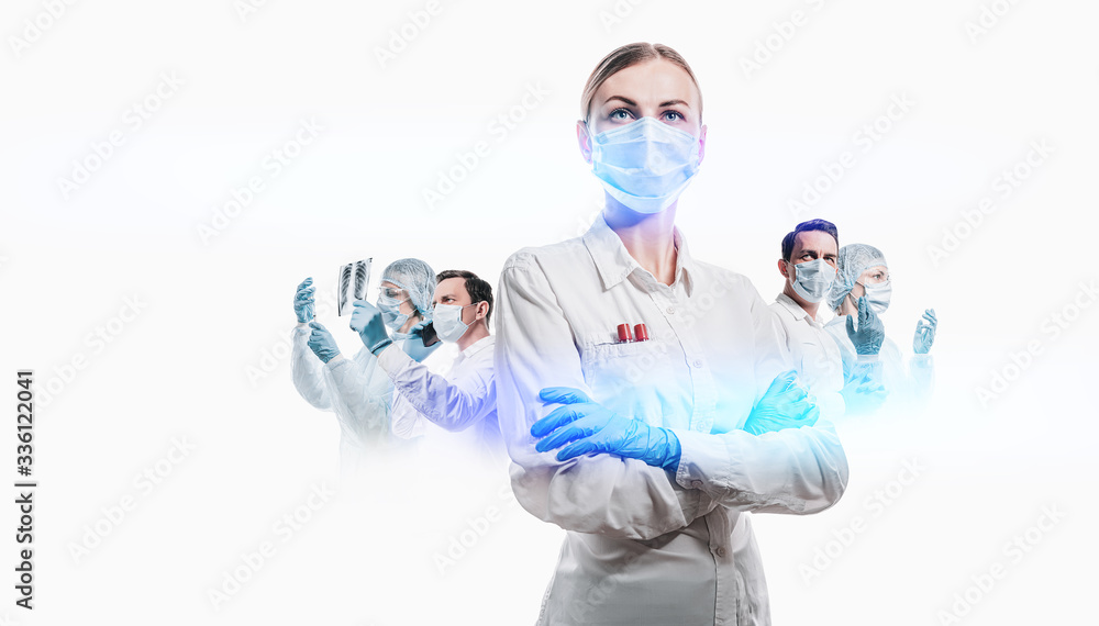 team of medical professionals on a white background