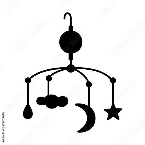 Cute baby mobile for crib. Black  silhouette isolated on white background. Toys for the newborn. Vector illustration. Great for children's design: greeting cards, postcards, stickers, banners, posters