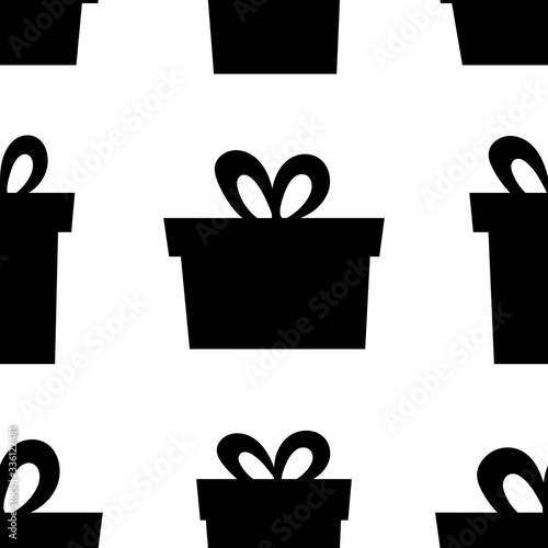 Vector abstract seamless background with present boxes. Gifts for the holiday. Silhouettes on a white background. Black icons.Great for paper, card, wallpaper, banner, fabric, interior.