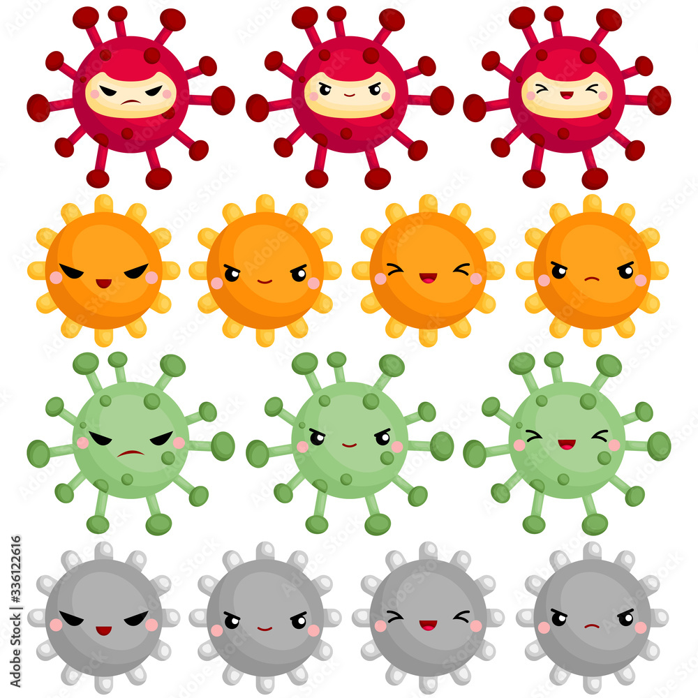 Obraz premium A Vector Set of Various Viruses with Many Faces and Emotions 