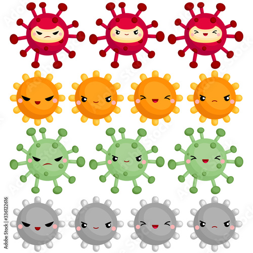 A Vector Set of Various Viruses with Many Faces and Emotions 