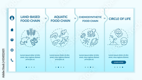 Food chain onboarding vector template. Biological process, circle of life. Nature ecosystems. Responsive mobile website with icons. Webpage walkthrough step screens. RGB color concept