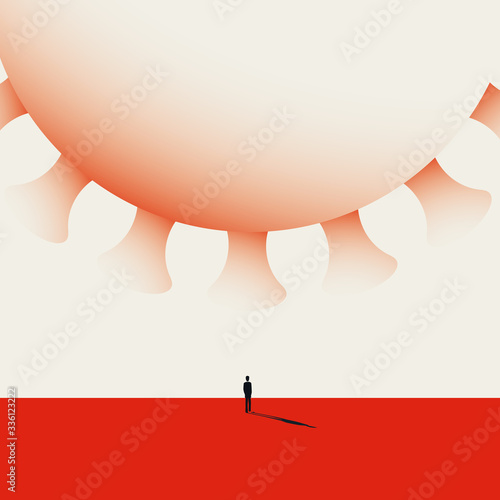Coronavirus global pandemics vector concept and threat to economy, finance. Epidemics outbreak and uncertain future.