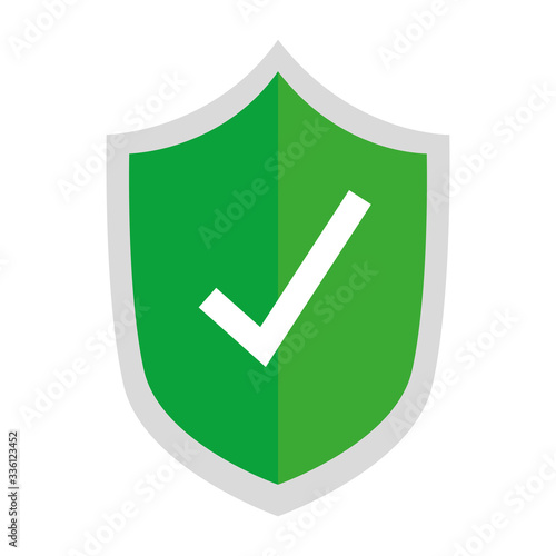 Check mark inside shield design, Ok tick choice correct approved choose vote positive and web theme Vector illustration