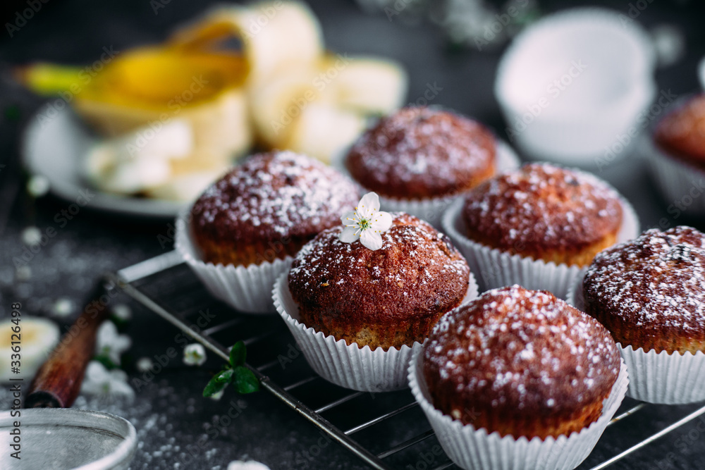 Banana muffins on the table. Breakfast Banana muffins on the table. Breakfast
