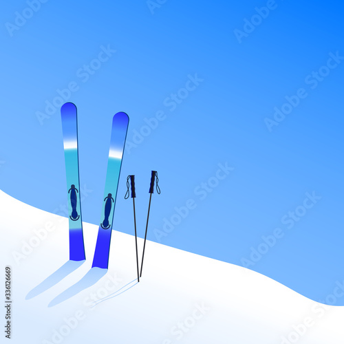 Ski resort. Skiing on hillside. Extreme tourism banner. Vector