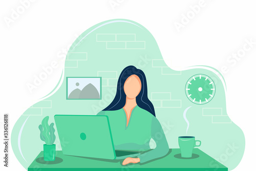 Blond women Work from home stay at home quarantine social distancing concept, coronavirus outbreak. Premium Vector