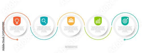 Minimal Business Infographics template. Timeline with 5 steps, options and marketing icons .Vector linear infographic with five conected elements. Can be use for presentation.