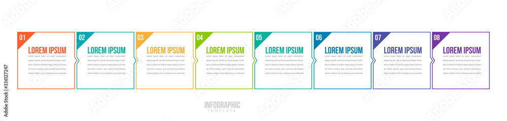 Minimal Business Infographics template. Timeline with 8 steps, options and marketing icons .Vector linear infographic with eight conected elements. Can be use for presentation.
