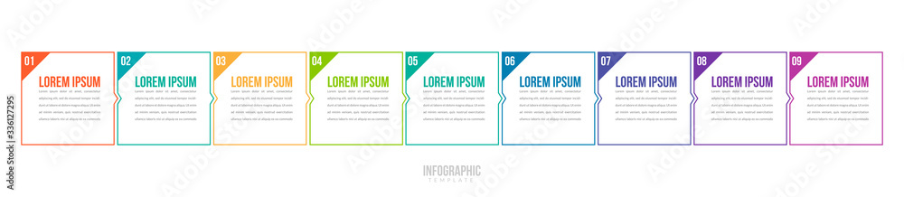 Minimal Business Infographics template. Timeline with 9 steps, options and marketing icons .Vector linear infographic with nine conected elements. Can be use for presentation. Minimal Business Infographics template. Timeline with 9 steps, options and marketing icons .Vector linear infographic with nine conected elements. Can be use for presentation.