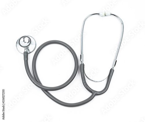 A stethoscope with gray rubber isolated on a white background,ready to use