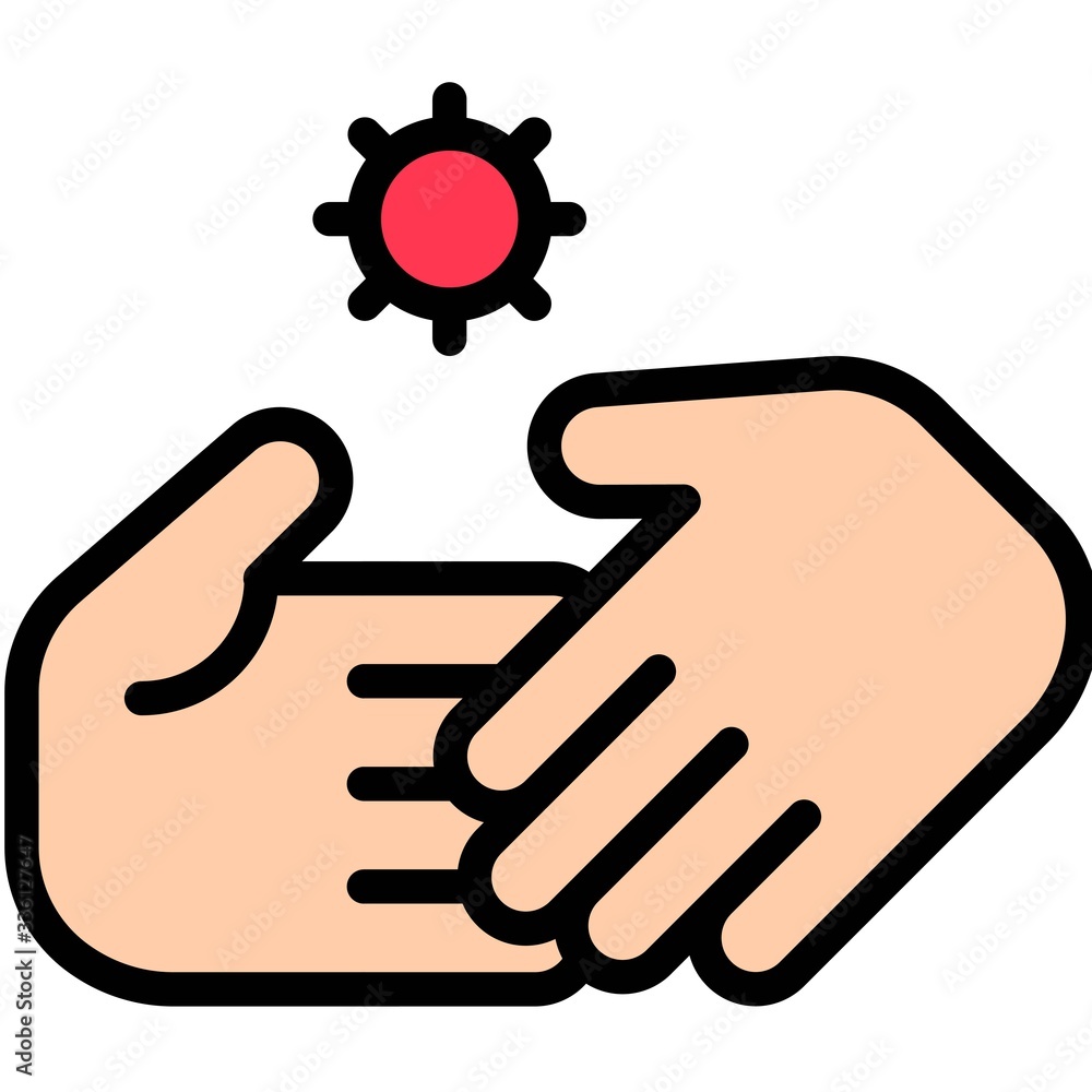 Handshake and virus symbol vector illustration, filled style icon