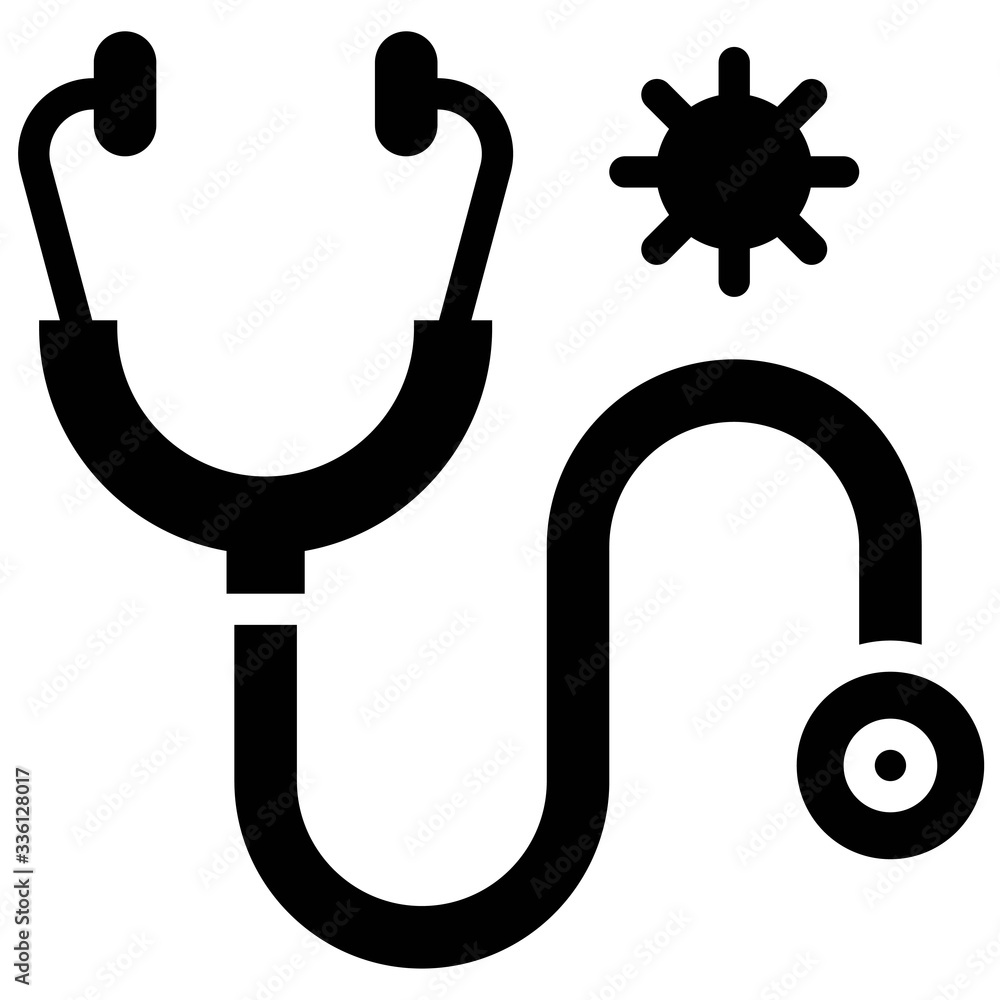 Stethoscope with coronavirus symbol, solid style icon Stethoscope with coronavirus symbol, solid style icon