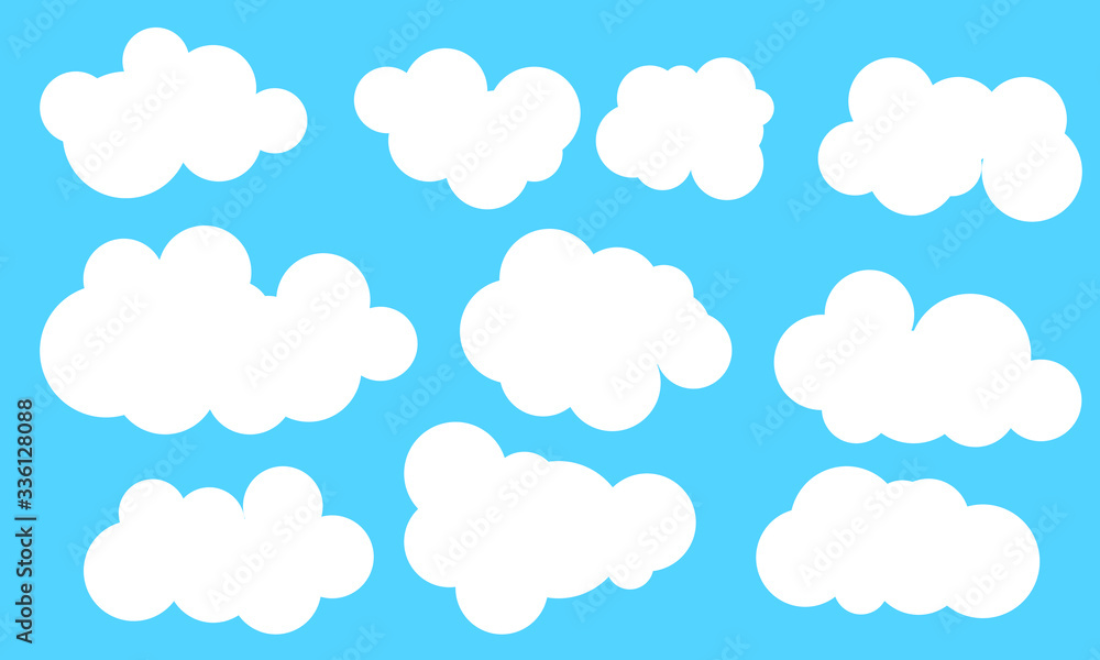 Set of clouds. Cloud icon on a blue background. Vector illustration.