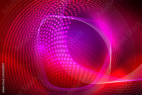 Abstract particles, wave background, neon motion techno design