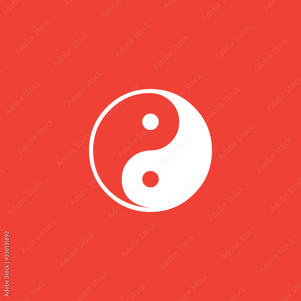 Yin And Yang Icon On Red Background. Red Flat Style Vector Illustration Yin And Yang Icon On Red Background. Red Flat Style Vector Illustration