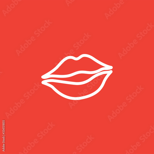 Woman Lips Line Icon On Red Background. Red Flat Style Vector Illustration