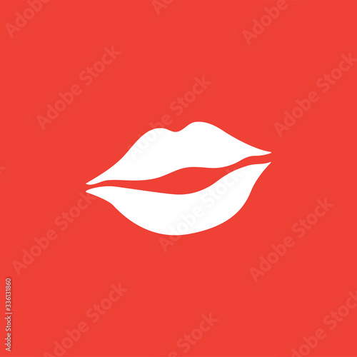 Woman Lips Icon On Red Background. Red Flat Style Vector Illustration