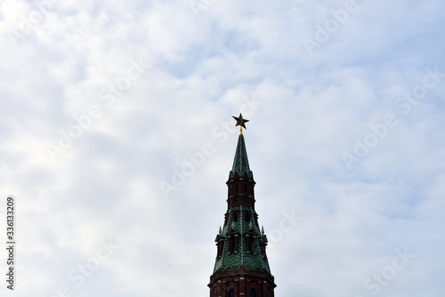 Tower of Moscow Kremlin, blue sky background