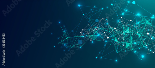 Abstract plexus vector background. Glowing particles dynamic flow.