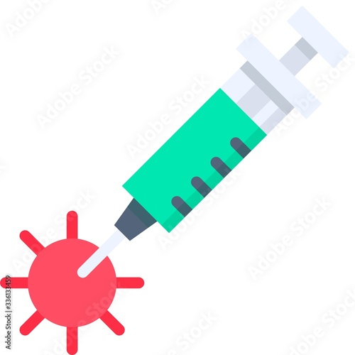 Syringe injection at virus vector illustration, flat style icon